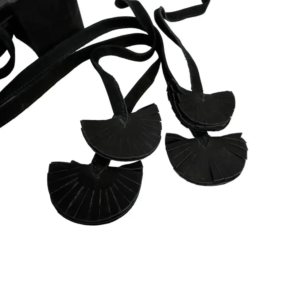 Brian Atwood B-Astor Black Nubuck Ankle Wrap Block Heel Sandals